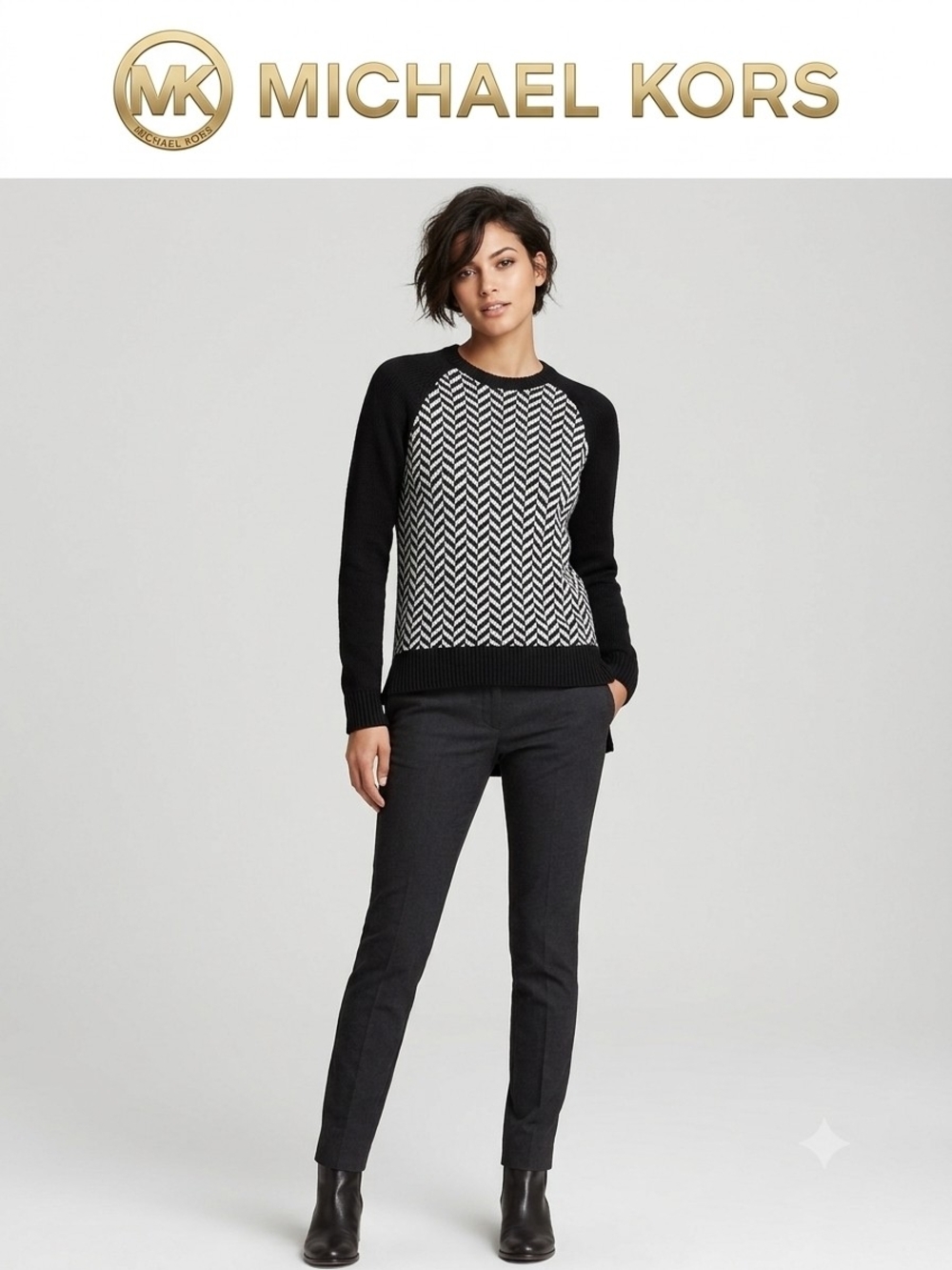 Michael Kors Black & White Chevron Knit Sweater Size XS